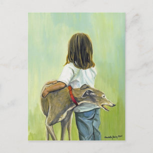 "Girl with Greyhound" Briefkaart Dog Art