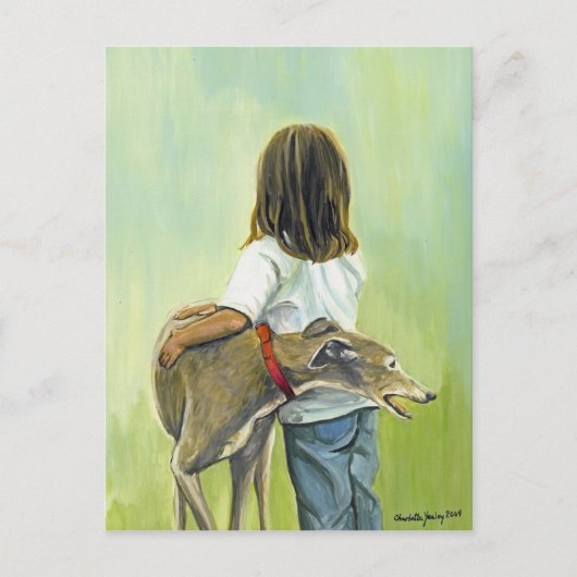 "Girl with Greyhound" Briefkaart Dog Art (Voorkant)
