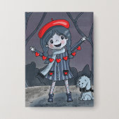 Girl with Heart Garland Valentine's Day Button (Voorkant)