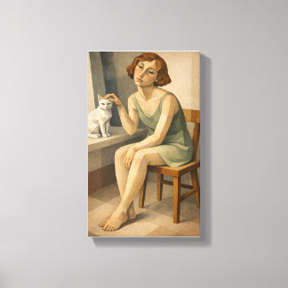 GIRL WITH HER CAT CANVAS AFDRUK