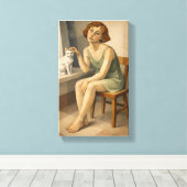 GIRL WITH HER CAT CANVAS AFDRUK (Insitu (Houten vloer))