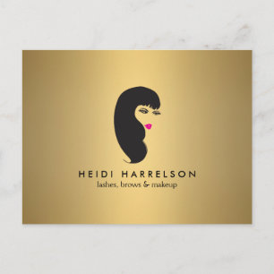 Girl with Lashes on Faux Gold Postcard Briefkaart