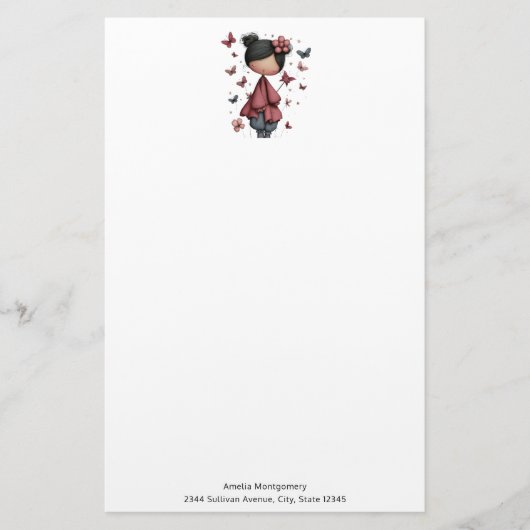Girl with Magic Wand and Butterflies Cute Briefpapier (Voorkant)