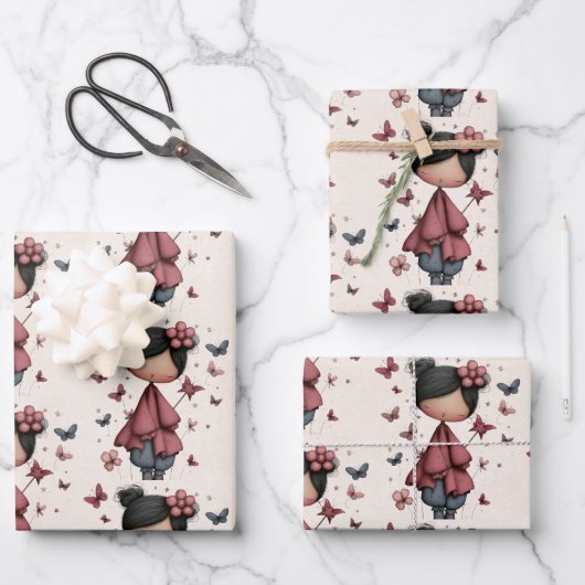 Girl with Magic Wand and Butterflies Pattern Inpakpapier Vel (Voorkant)