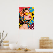 Girl with Orange Sunglasses Pop Art Poster (Keuken)