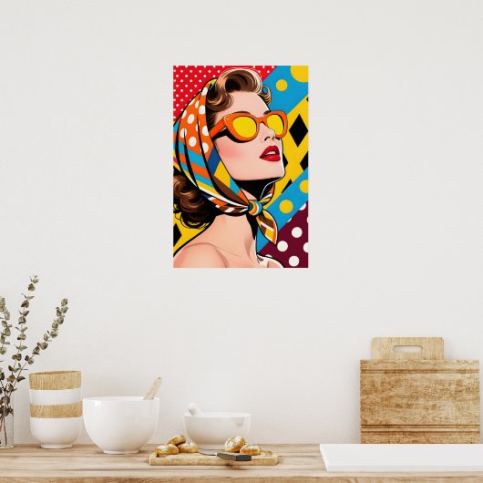 Girl with Orange Sunglasses Pop Art Poster (Keuken)