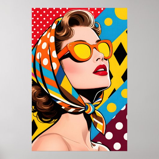 Girl with Orange Sunglasses Pop Art Poster (Voorkant)