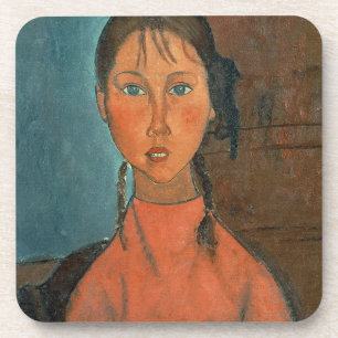 Girl with Pigtails, c.1918 (olie op doek) Bier Onderzetter