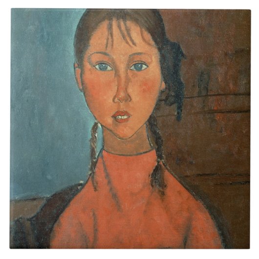 Girl with Pigtails, c.1918 (olie op doek) Tegeltje (Voorkant)