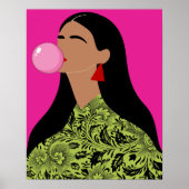 Girl with Pink Bubblegum Illustration Funky Art  Poster (Voorkant)
