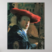 Girl with red hat by Johannes Vermeer Poster (Voorkant)