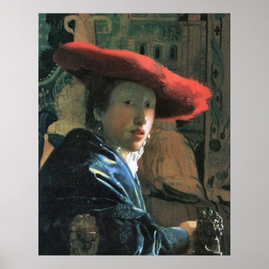 Girl with red hat by Johannes Vermeer Poster (Voorkant)