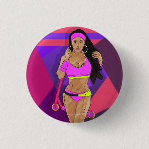Girl with scooter ronde button 3,2 cm