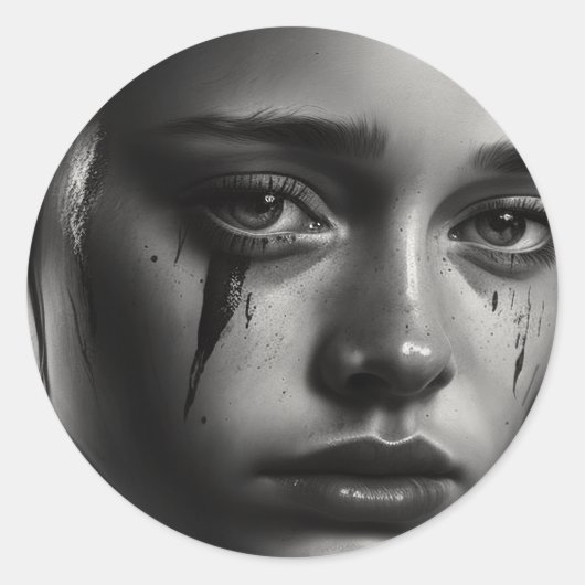 Girl with tears ronde sticker (Voorkant)