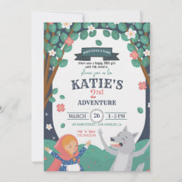 Girl with the Wolf Birthday Invitation Kaart