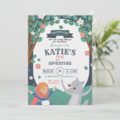 Girl with the Wolf Birthday Invitation Kaart (Staand voorkant)