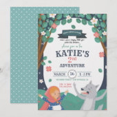 Girl with the Wolf Birthday Invitation Kaart (Voorkant / Achterkant)