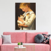 Girl with Two Cats, 1888 by Albert Anker Canvas Afdruk (Insitu (Woonkamer))