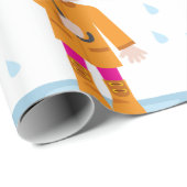Girl with Umbrella in Rain Kids Rainy Day Cadeaupapier (Rol Hoek)