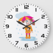 Girl with Umbrella in Rain Kids Rainy Day Grote Klok (Voorkant)