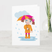 Girl with Umbrella in Rain Kids Rainy Day Kaart (Voorkant)