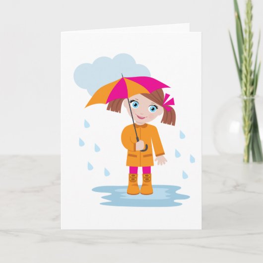 Girl with Umbrella in Rain Kids Rainy Day Kaart (Voorkant)