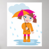 Girl with Umbrella in Rain Kids Rainy Day Poster (Voorkant)