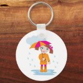 Girl with Umbrella in Rain Kids Rainy Day Sleutelhanger (Voorkant)