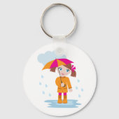 Girl with Umbrella in Rain Kids Rainy Day Sleutelhanger (Achterkant)