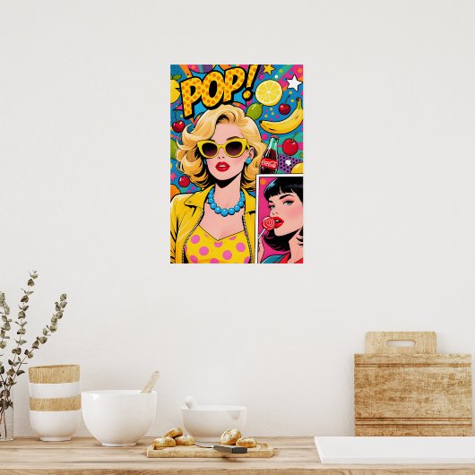 Girl with Yellow Shades Pop Art Poster (Keuken)