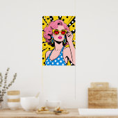 Girl with Yellow Sunglasses Pop Art Poster (Keuken)