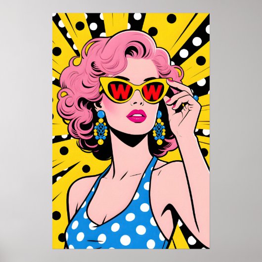 Girl with Yellow Sunglasses Pop Art Poster (Voorkant)