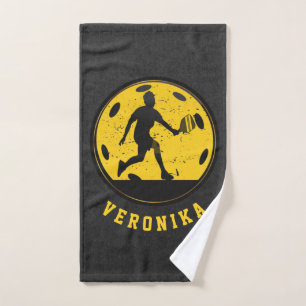 Girl Woman Pickleball Player Racketball Name Black Handdoek