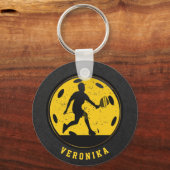 Girl Woman Pickleball Player Racketball Name Black Sleutelhanger (Voorkant)