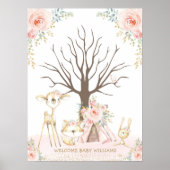 Girl Woodland 1e verjaardag Thumbprint Guestbook Poster (Voorkant)