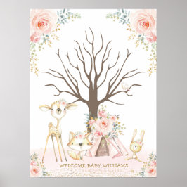 Girl Woodland 1e verjaardag Thumbprint Guestbook Poster