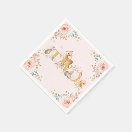 Girl Woodland 2e verjaardag Pink Gold Floral Servet (Hoek)