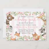Girl Woodland Animal Baby shower Invite Kaart (Voorkant)