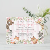 Girl Woodland Animal Baby shower Invite Kaart (Staand voorkant)