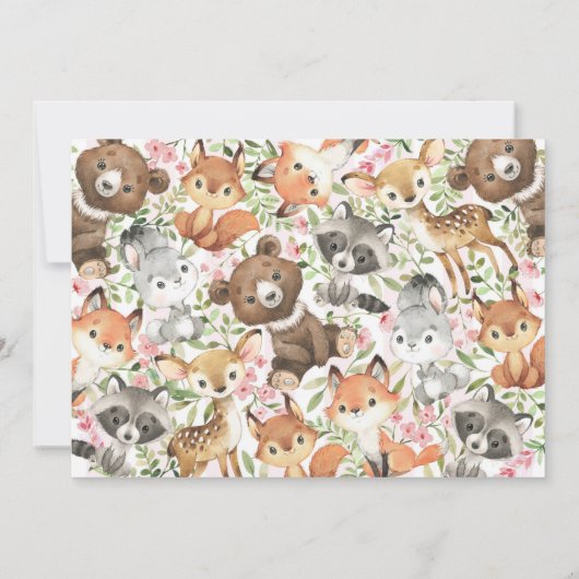 Girl Woodland Animal Baby shower Invite Kaart (Achterkant)