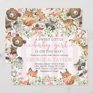 Girl Woodland Animal Baby shower Invite Kaart