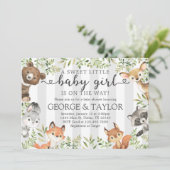 Girl Woodland Animal Baby shower Invite Kaart (Staand voorkant)