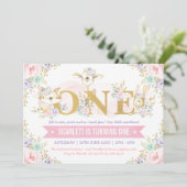  Girl Woodland Animals 1e verjaardag Kaart (Staand voorkant)