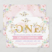  Girl Woodland Animals 1e verjaardag Kaart (Voorkant / Achterkant)