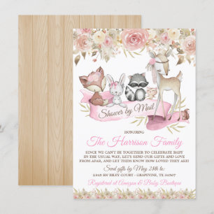 Girl Woodland Animals Baby shower per post Kaart