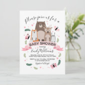 Girl Woodland Animals Baby shower Uitnodiging (Staand voorkant)