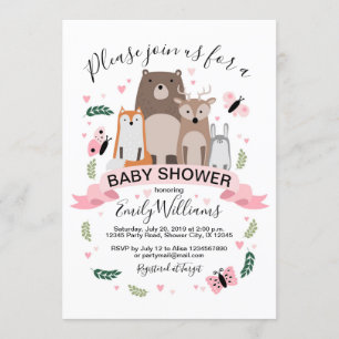 Girl Woodland Animals Baby shower Uitnodiging
