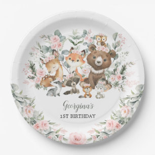 Girl Woodland Animals Eucalyptus Rozen Birthday Papieren Bordje