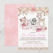 Girl Woodland Animals Mail Virtual Baby shower Kaart (Voorkant / Achterkant)