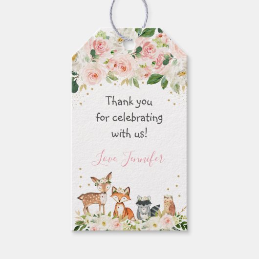 Girl Woodland Baby shower Blush Floral Cadeaulabel (Voorkant)